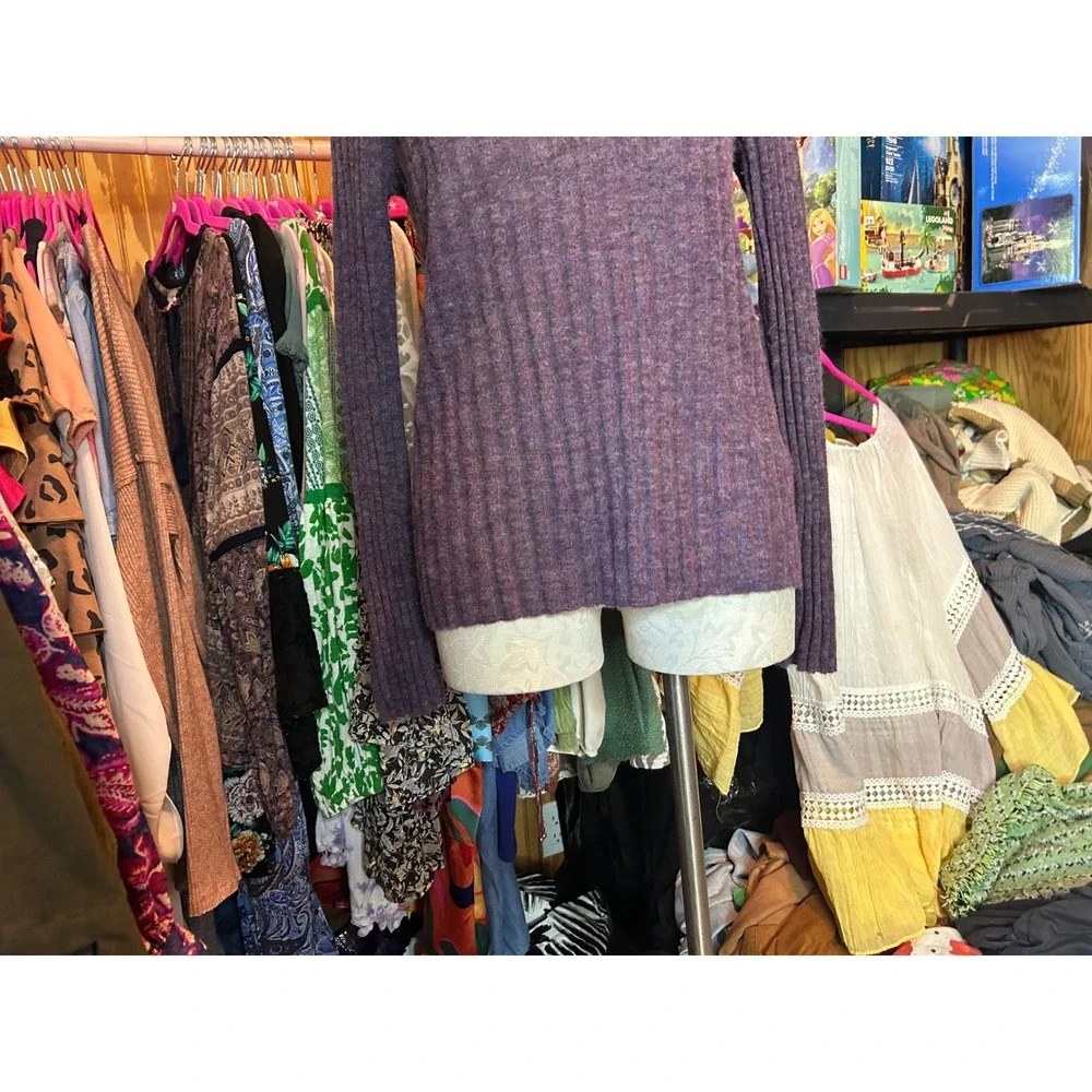 Madewell Purple Alpaca Blend Ribbed Mock Neck Sweater Stretch Long Sleeve Sz L